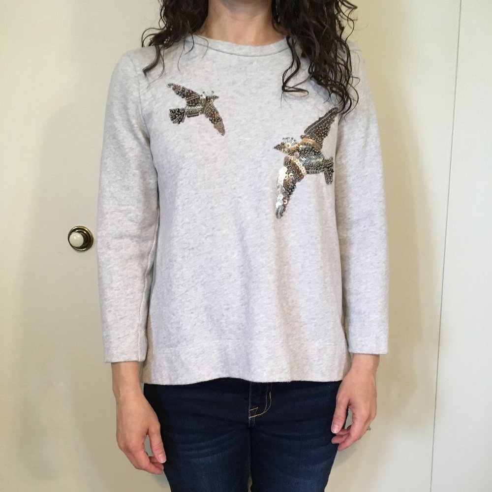 gray 3/4-length sleeve LOFT beaded sweatshirt (XS)
